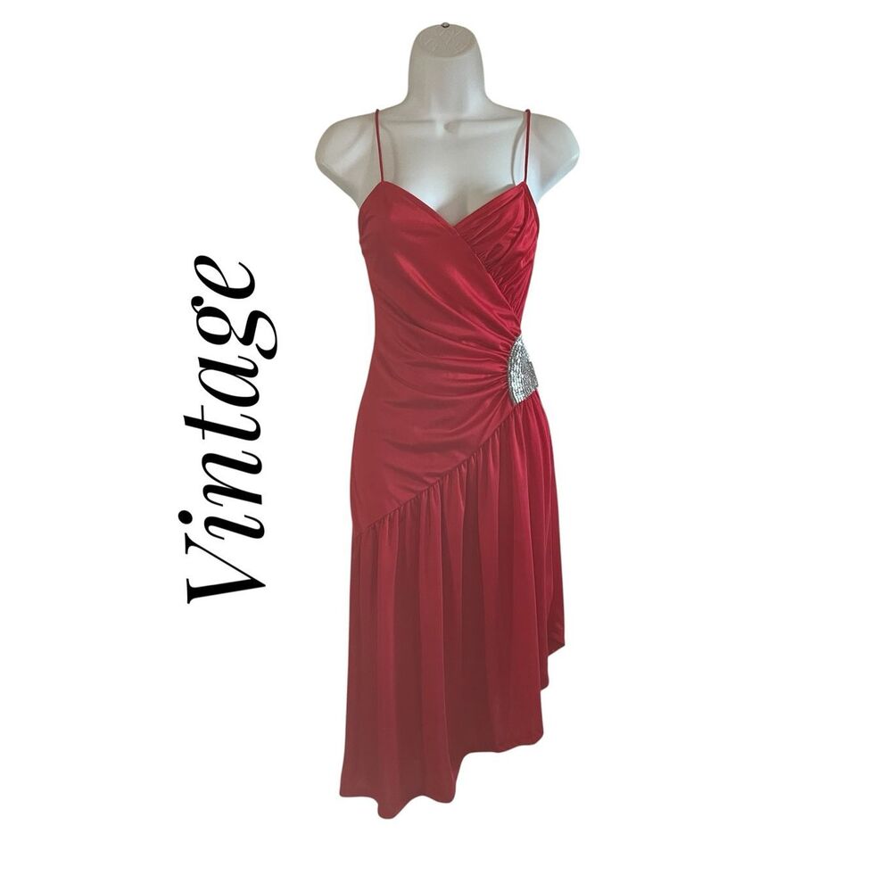 Vintage Reto Prom Dress NWT Red Beaded Asymmetrical Hem